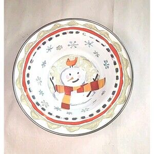 EUC Mackenzie Childs Enamel Snowman Cardinal Bowl